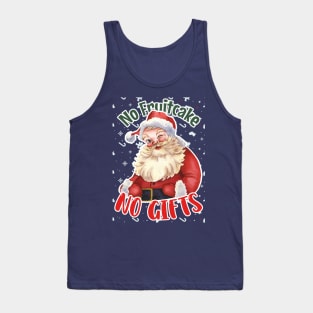 No Fruitcake, No Gifts: Whimsical Santa's Wink in Festive Red & Green Tank Top